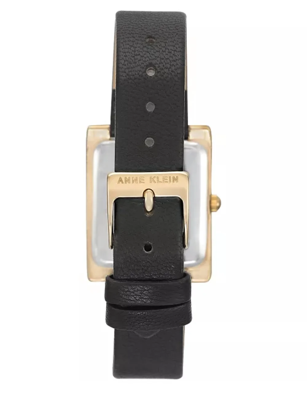 Anne Klein Women's Black Leather Strap Gold-Tone Rectangular Watch